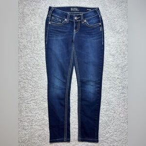 Silver Jeans Womens 26 Suki Super Stretch Mid Rise Skinny Dark Wash Big Stitch